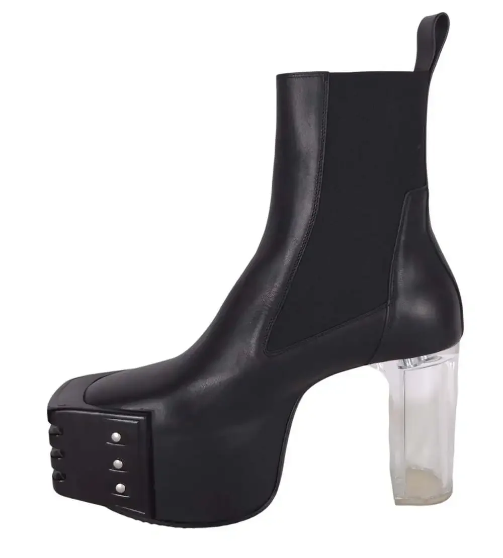 Rick Owens Grilled Kiss Boots US 11 EU 44 Mens Black Clear Transparent $2885